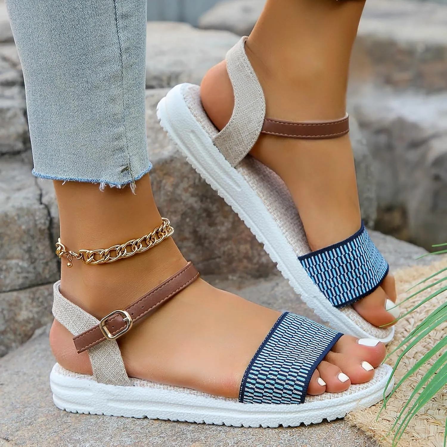peqiut Sandals Womens Dressy Flat Platform Sandals Orthopedic Dressy Boho Sandals Slippers Jelly Studded Sandals for Women