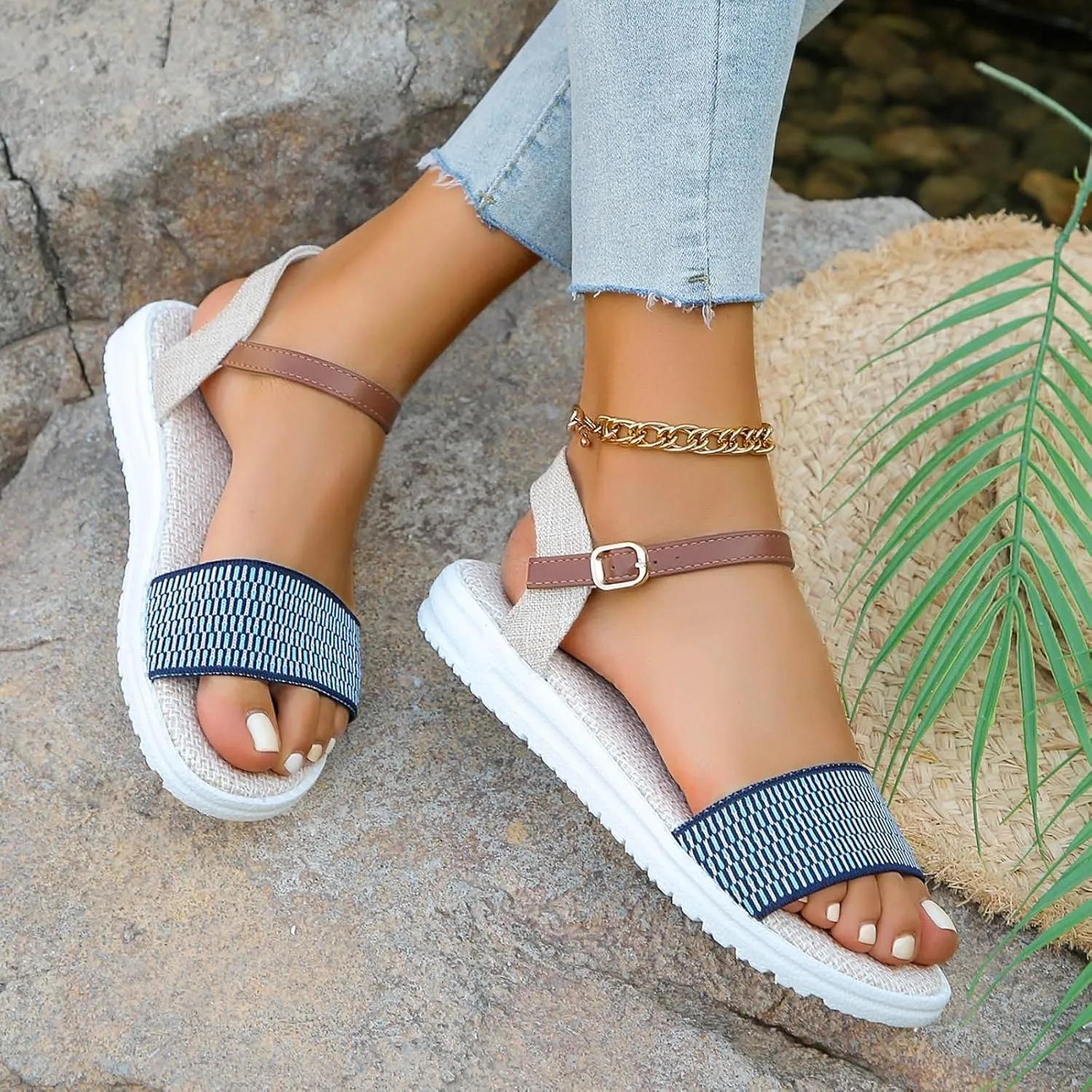 peqiut Sandals Womens Dressy Flat Platform Sandals Orthopedic Dressy Boho Sandals Slippers Jelly Studded Sandals for Women
