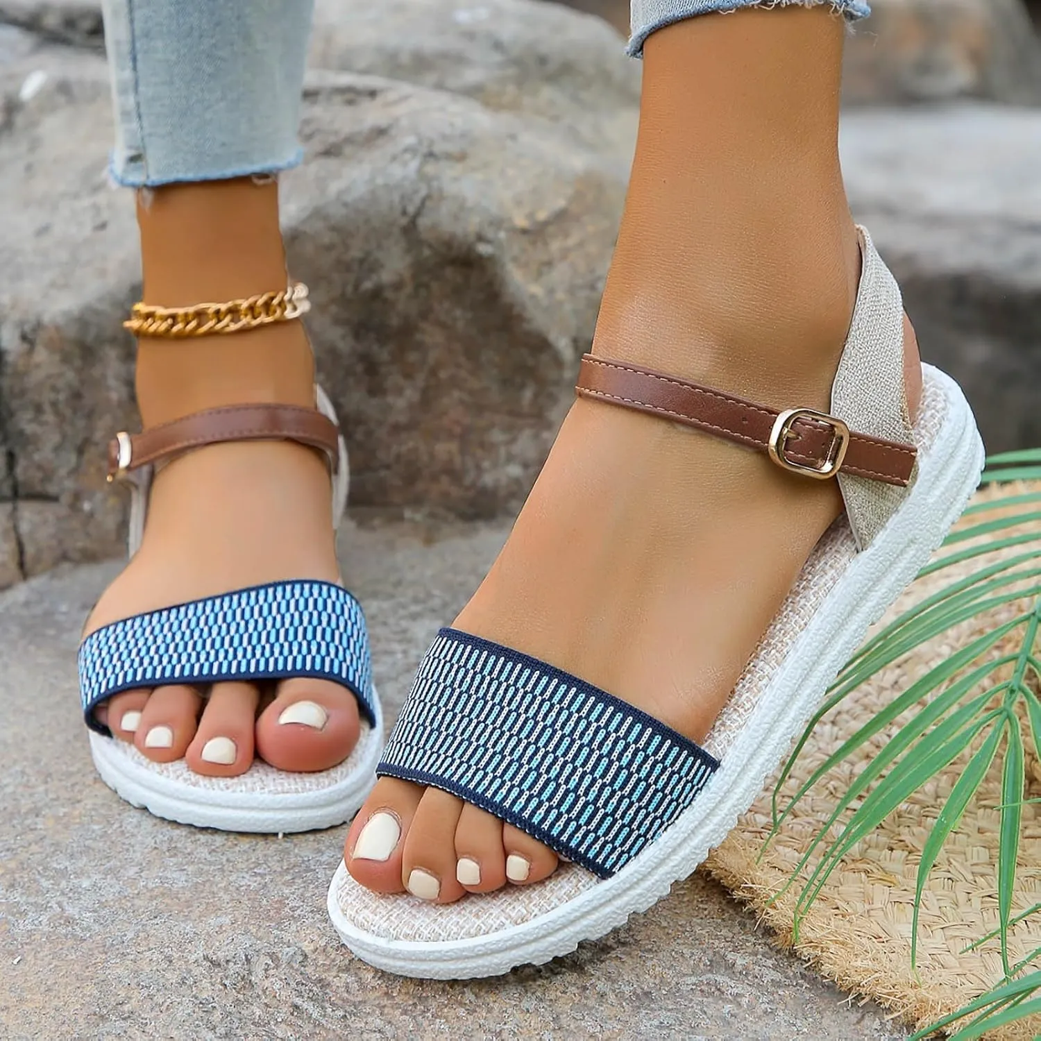 peqiut Sandals Womens Dressy Flat Platform Sandals Orthopedic Dressy Boho Sandals Slippers Jelly Studded Sandals for Women