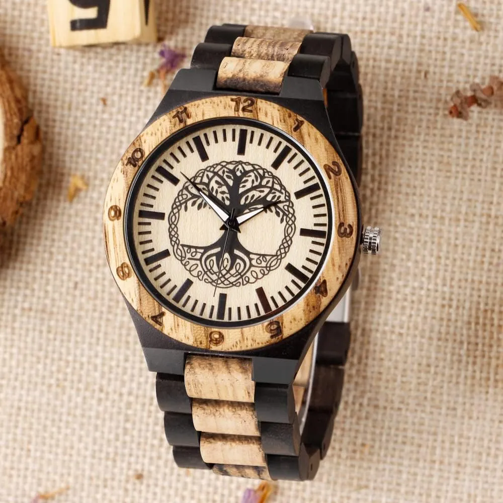 Personalized Engraved Men's Handmade Wooden Watches Mens Lightweight Analog Quartz Custom Wood Mens Wrist Watch