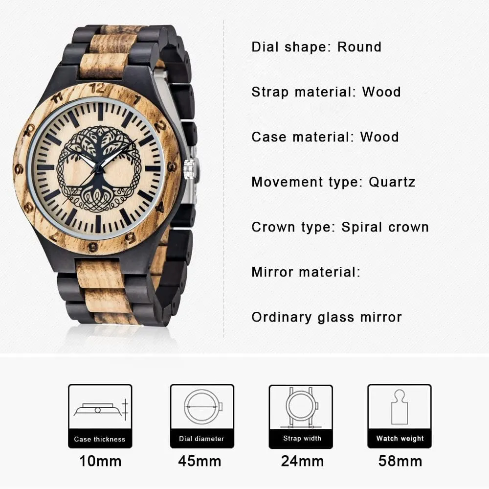 Personalized Engraved Men's Handmade Wooden Watches Mens Lightweight Analog Quartz Custom Wood Mens Wrist Watch