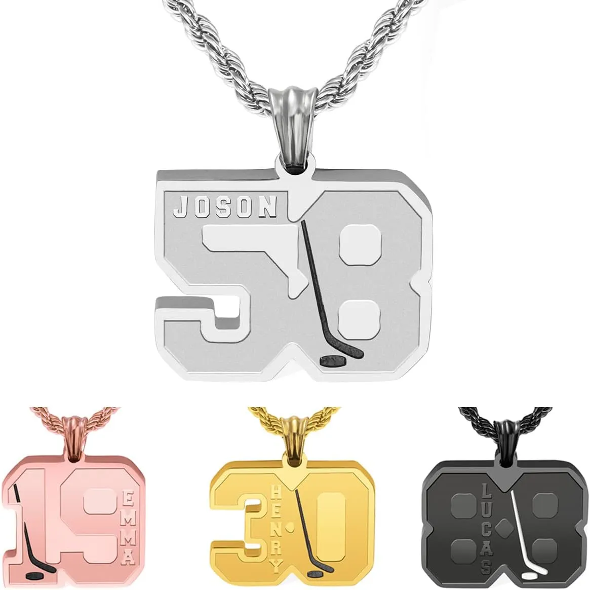 Personalized Ice Hockey Sports Necklace With Name - Ice Hockey Pendant With Name - Lucky Number Sports Charm Jewelry Gift for Son Men Nephew