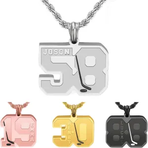 Personalized Ice Hockey Sports Necklace With Name - Ice Hockey Pendant With Name - Lucky Number Sports Charm Jewelry Gift for Son Men Nephew