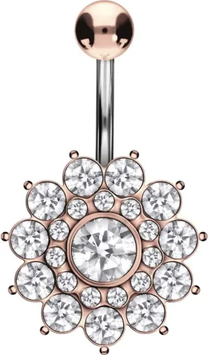 PIERCINGLINE Titanium Belly Button Piercing 925 Silver Design CRYSTAL FLOWER