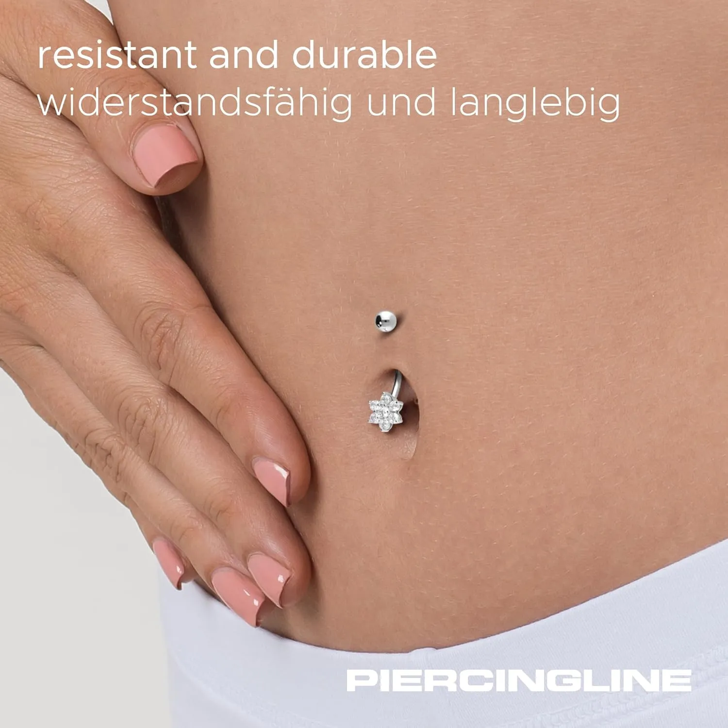 PIERCINGLINE Titanium Belly Button Piercing 925 Silver Design CRYSTAL FLOWER