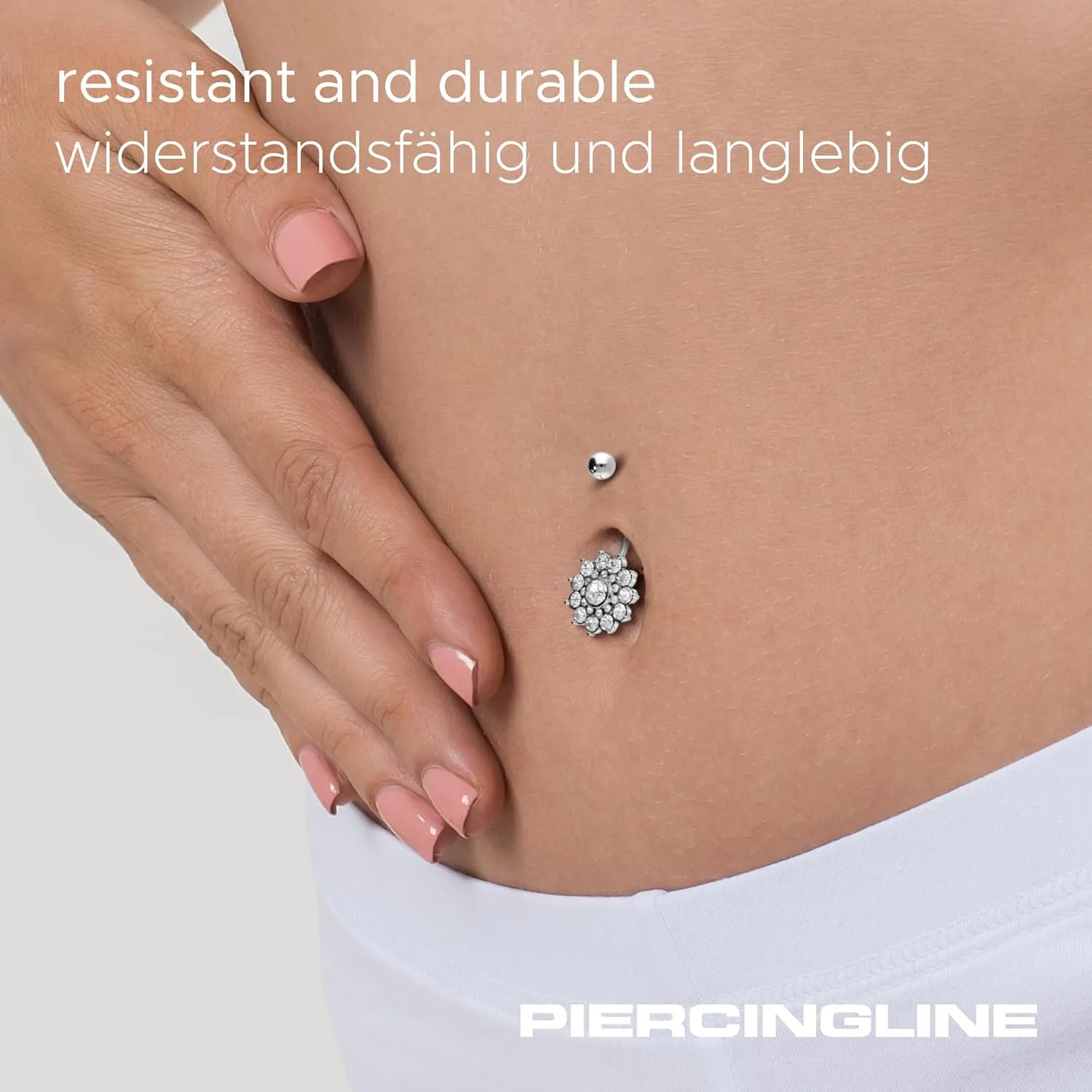 PIERCINGLINE Titanium Belly Button Piercing 925 Silver Design CRYSTAL FLOWER