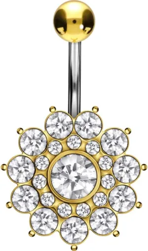 PIERCINGLINE Titanium Belly Button Piercing 925 Silver Design CRYSTAL FLOWER