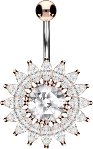 PIERCINGLINE Titanium Belly Button Piercing 925 Silver Design CRYSTAL SUN, safe