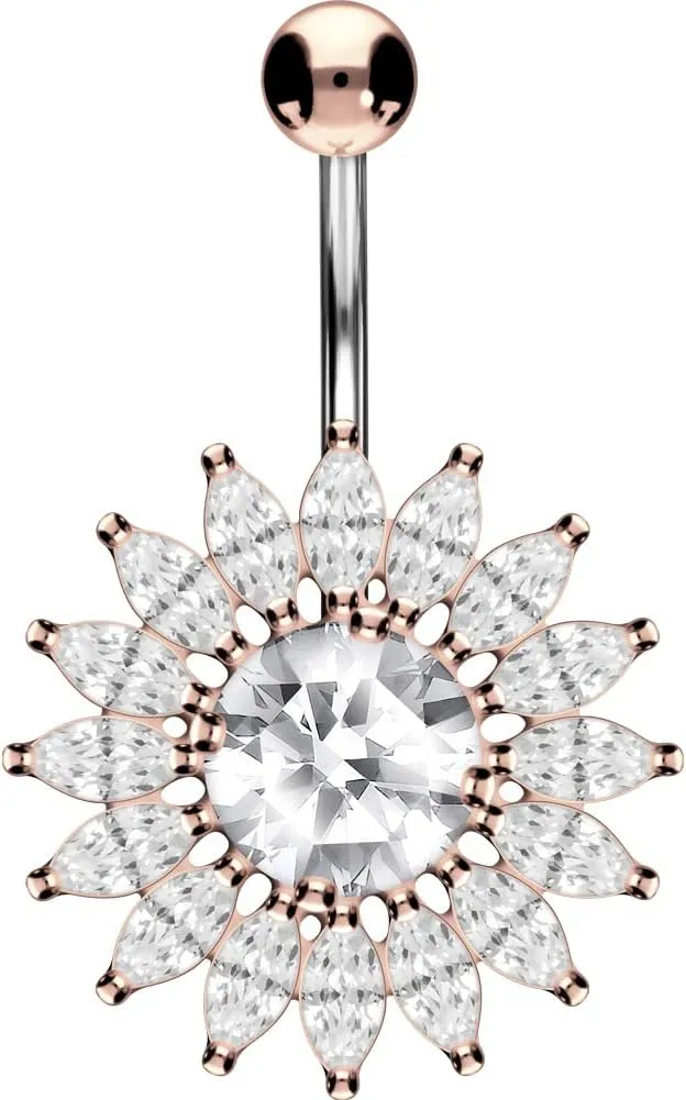 PIERCINGLINE Titanium Belly Button Piercing 925 Silver Design CRYSTAL SUN, safe