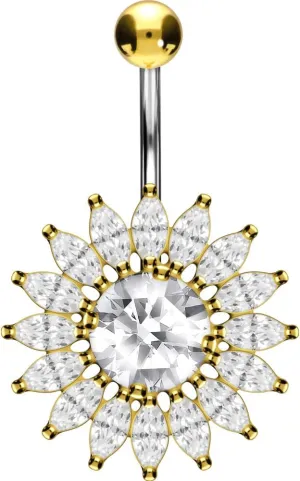 PIERCINGLINE Titanium Belly Button Piercing 925 Silver Design CRYSTAL SUN, safe