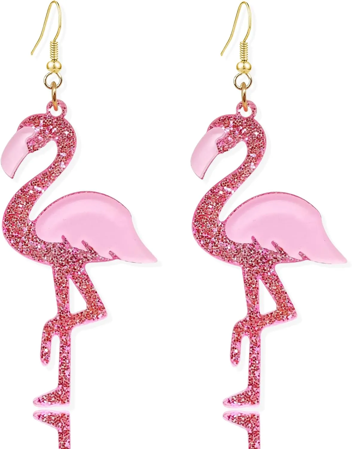 Pink Flamingo Earrings For Women Acrylic Animal Dangle Drop Earrings Lightweight Glitter Flamingo Earrings For Valentine's Day