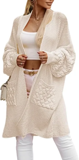 Pink Queen Oversized Long Cardigan for Women Trendy Fall Casual Open Front Long Sleeve Cable Chunky Sweater Coat Outerwear