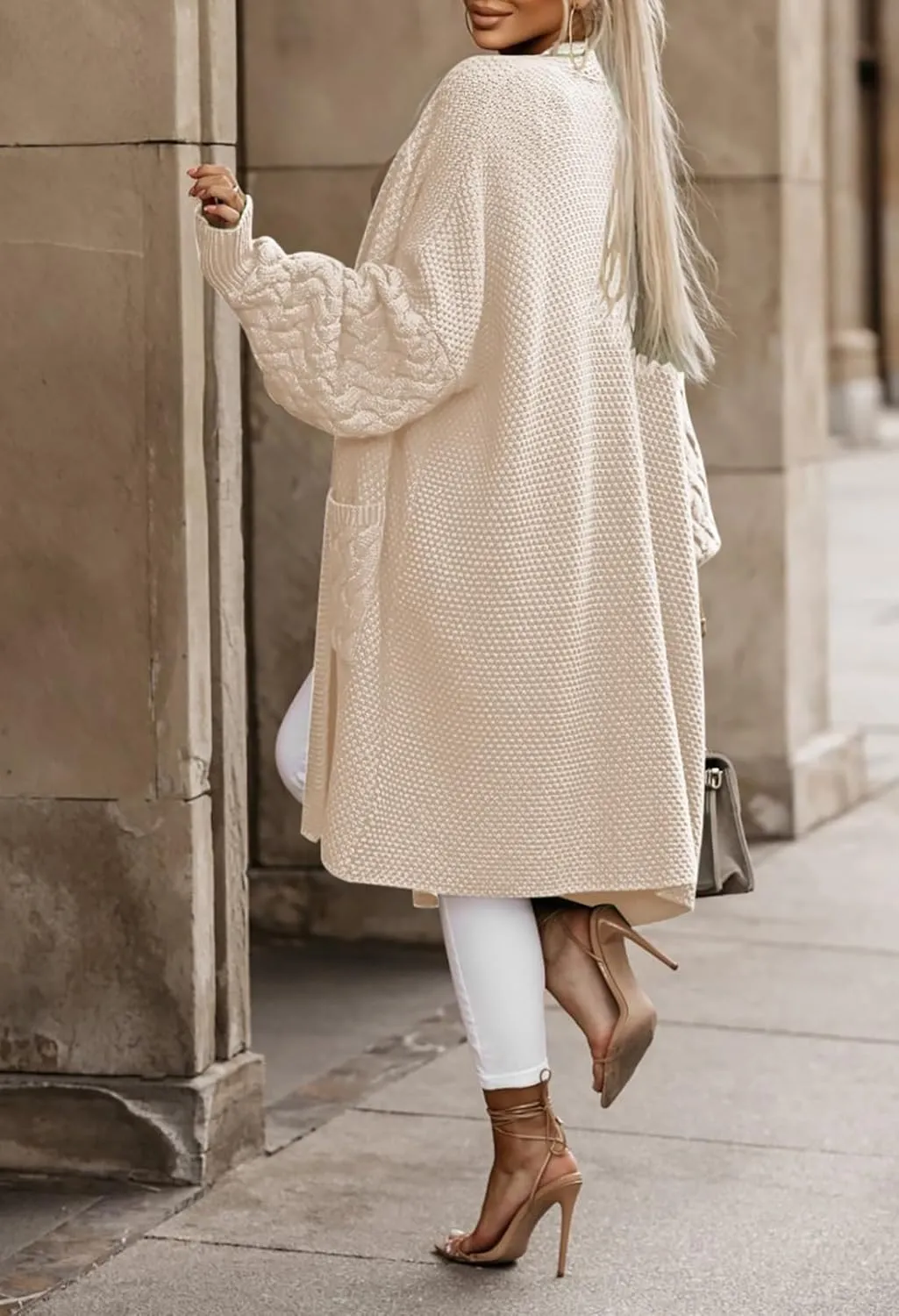 Pink Queen Oversized Long Cardigan for Women Trendy Fall Casual Open Front Long Sleeve Cable Chunky Sweater Coat Outerwear