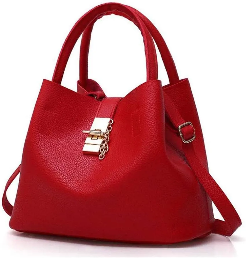 Pink Red Leather HandbagWomen Satchel Handbags Top Handle Purse Medium Tote Bag Vegan Leather Shoulder Bag (Color : Red)