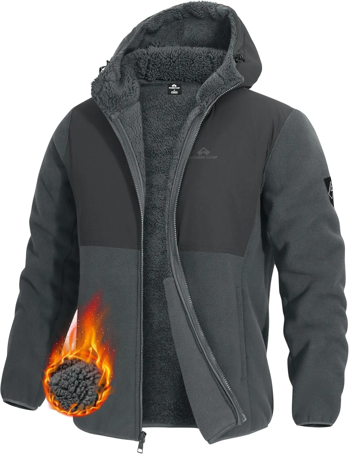 Pioneer Camp Men's Polar Fleece Jacket Sherpa Lined Warm Full Zip Up Hoodie Heavyweight Winter Jacket with Hood Outerwear