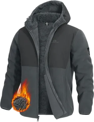 Pioneer Camp Men's Polar Fleece Jacket Sherpa Lined Warm Full Zip Up Hoodie Heavyweight Winter Jacket with Hood Outerwear