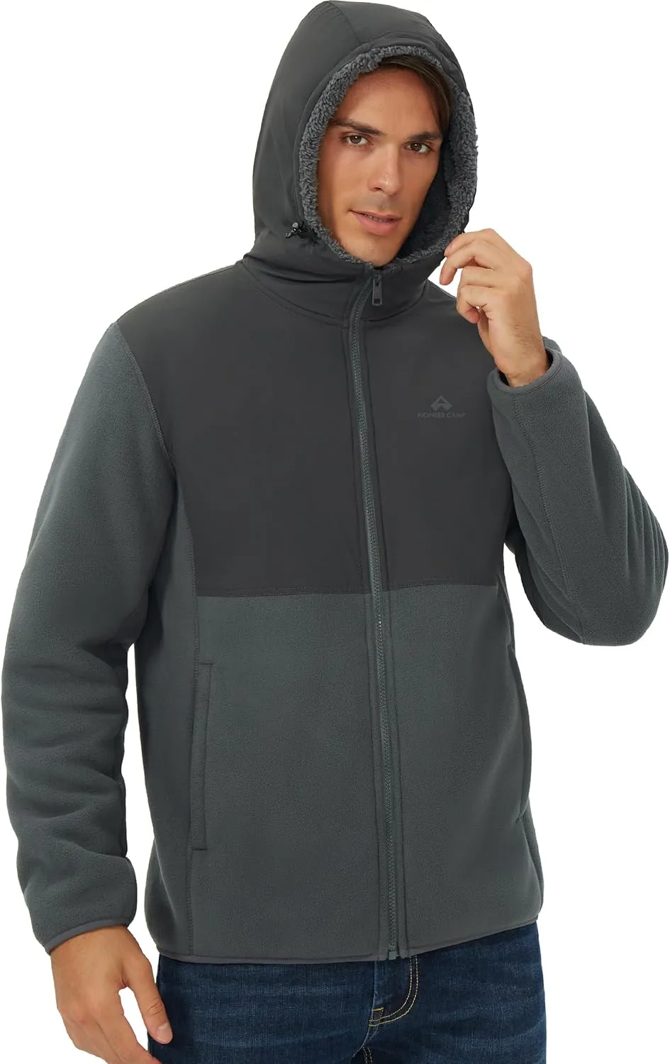 Pioneer Camp Men's Polar Fleece Jacket Sherpa Lined Warm Full Zip Up Hoodie Heavyweight Winter Jacket with Hood Outerwear