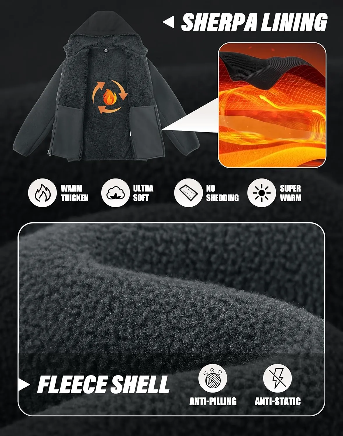 Pioneer Camp Men's Polar Fleece Jacket Sherpa Lined Warm Full Zip Up Hoodie Heavyweight Winter Jacket with Hood Outerwear