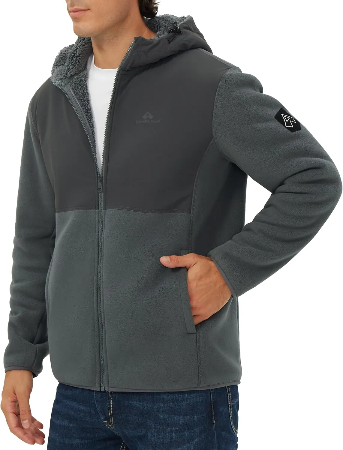 Pioneer Camp Men's Polar Fleece Jacket Sherpa Lined Warm Full Zip Up Hoodie Heavyweight Winter Jacket with Hood Outerwear