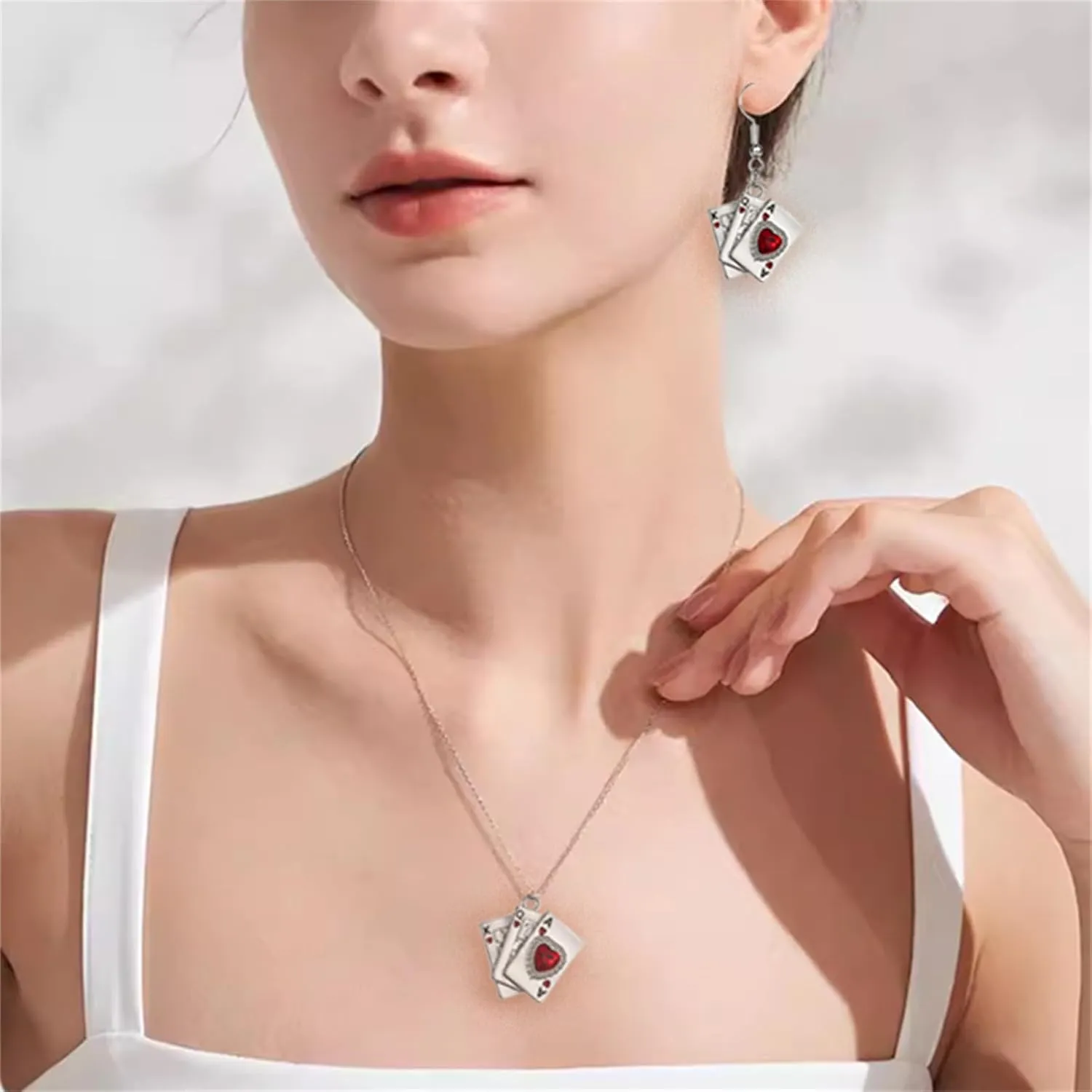 Playing Card Poker Earrings Necklace Sets for Women Lukcy Rock Ace of Spade Heart Royal Flush Games Earrings Vintage Poker Heart Earrings Gambling Casino Halloween Jewelry Gift