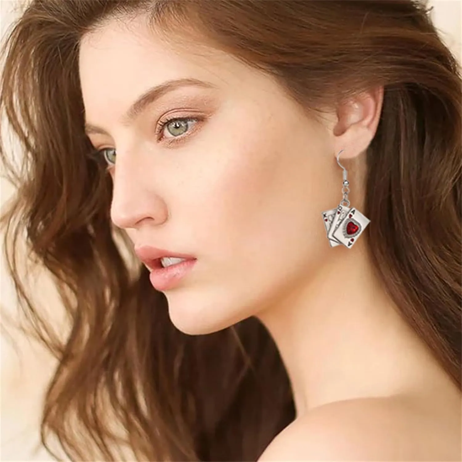 Playing Card Poker Earrings Necklace Sets for Women Lukcy Rock Ace of Spade Heart Royal Flush Games Earrings Vintage Poker Heart Earrings Gambling Casino Halloween Jewelry Gift