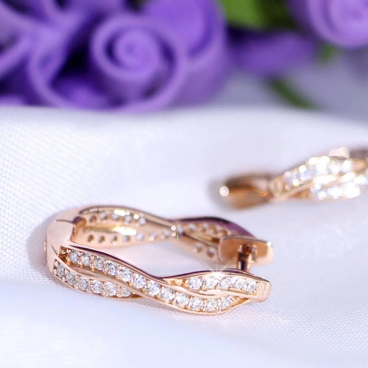 Presentski 14K Rose Gold Plated Cuff Earrings Huggie Stud |925 Sterling Silver Cubic Zircoia Round Hoop Earrings for Women