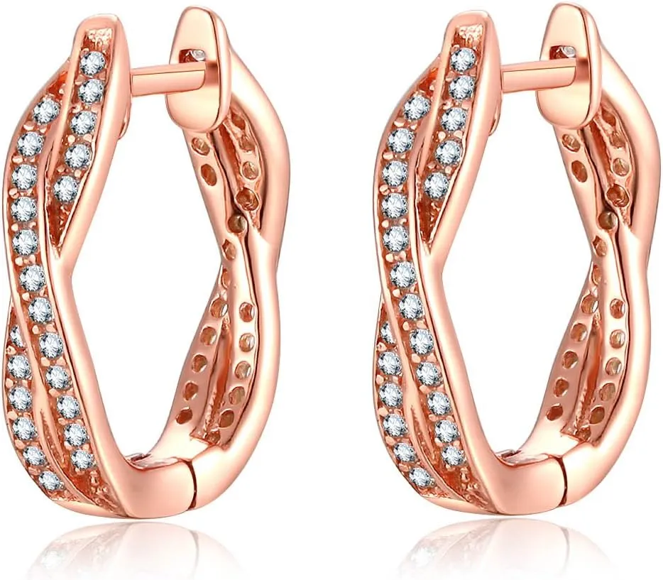 Presentski 14K Rose Gold Plated Cuff Earrings Huggie Stud |925 Sterling Silver Cubic Zircoia Round Hoop Earrings for Women