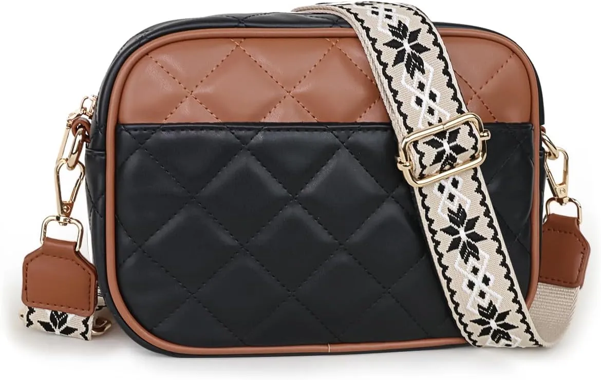 Prite Quilted Crossbody Bag for Women, Vegan Leather Handbag with Shoulder Strap, Small Purse with Card Slots