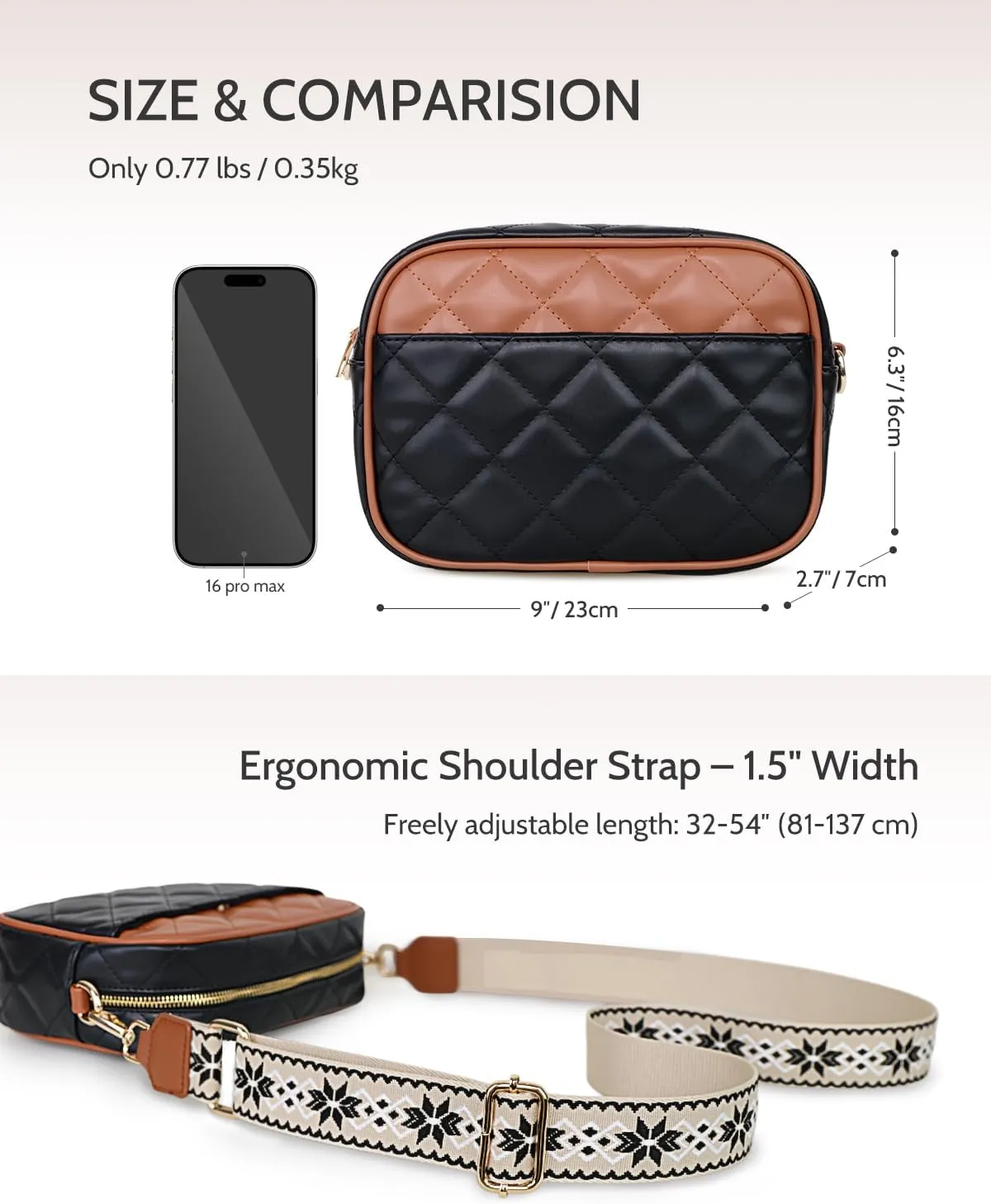 Prite Quilted Crossbody Bag for Women, Vegan Leather Handbag with Shoulder Strap, Small Purse with Card Slots