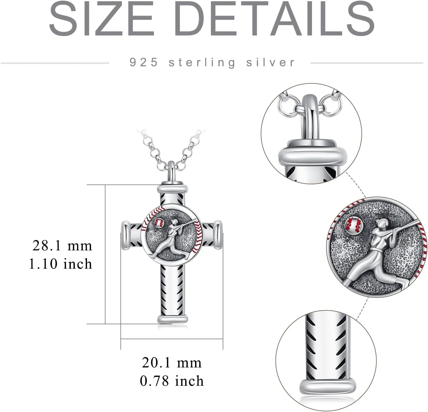 PROESS Sports Urn Necklace for Ashes Sterling Silver Sports Cremation Football Basketball Baseball Cross Pendant Jewelry for Women Men Sport Lover
