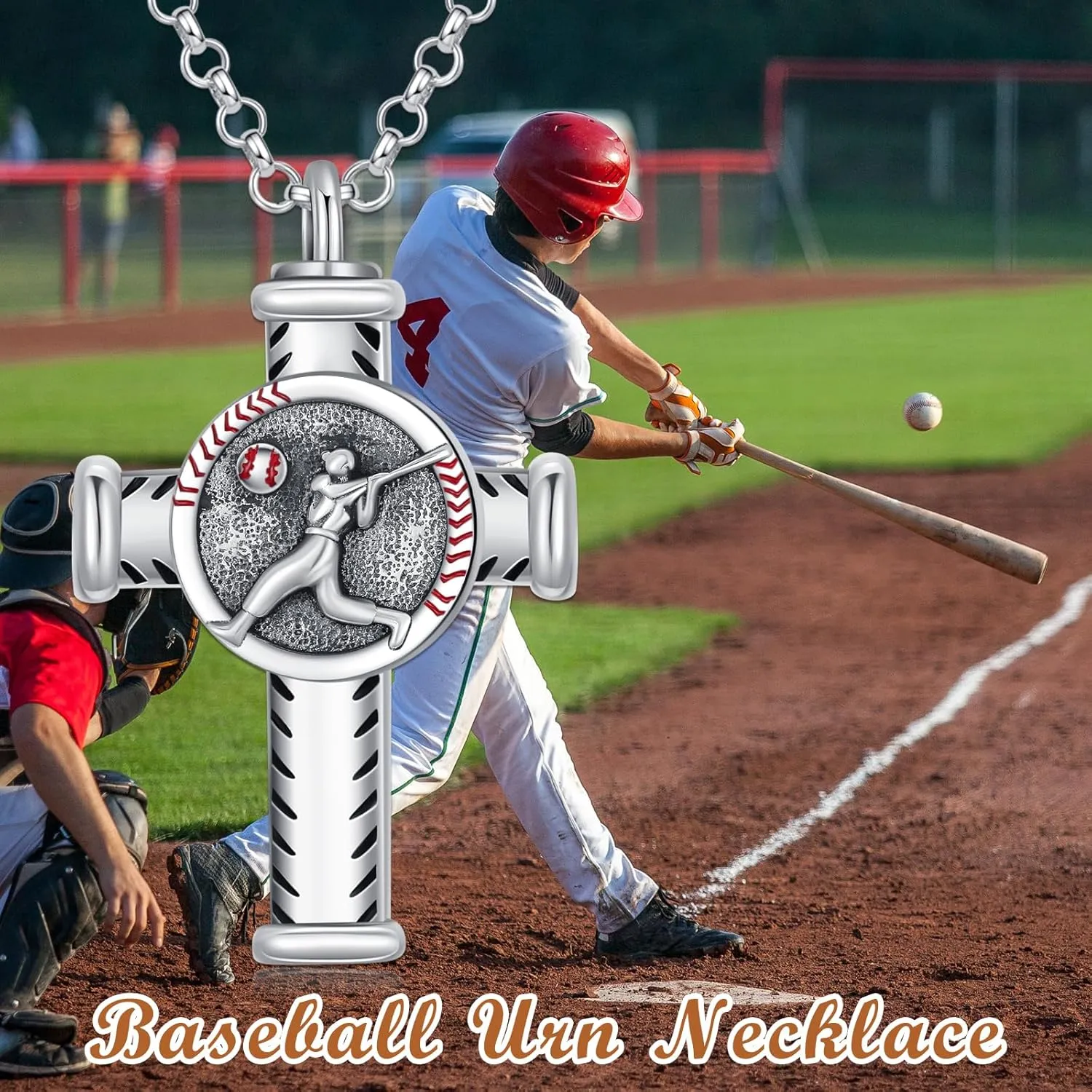 PROESS Sports Urn Necklace for Ashes Sterling Silver Sports Cremation Football Basketball Baseball Cross Pendant Jewelry for Women Men Sport Lover