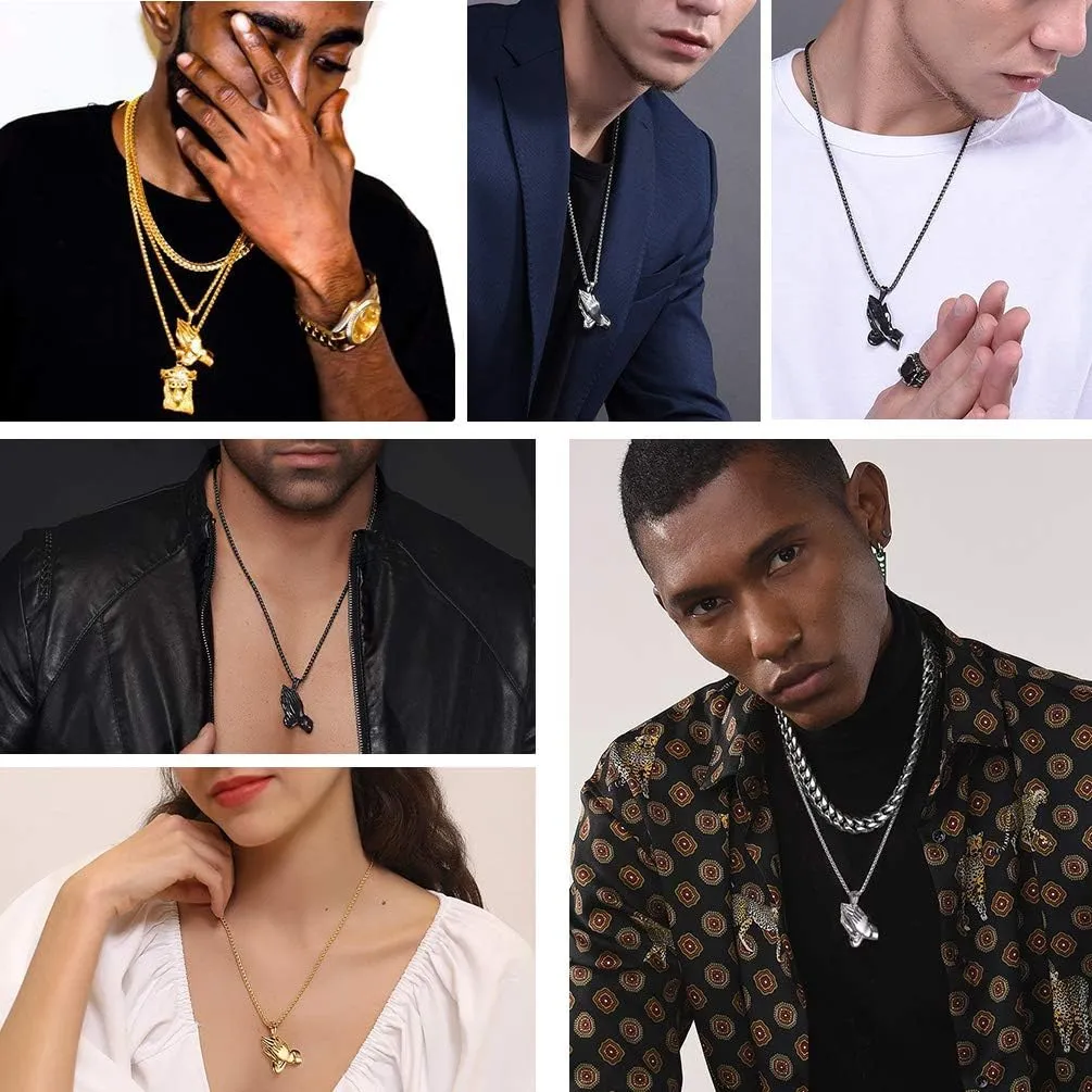 PROSTEEL Prayer Hands Black Chain Necklace for Men Praying Hands Stainless Steel Chains Black Jewelry