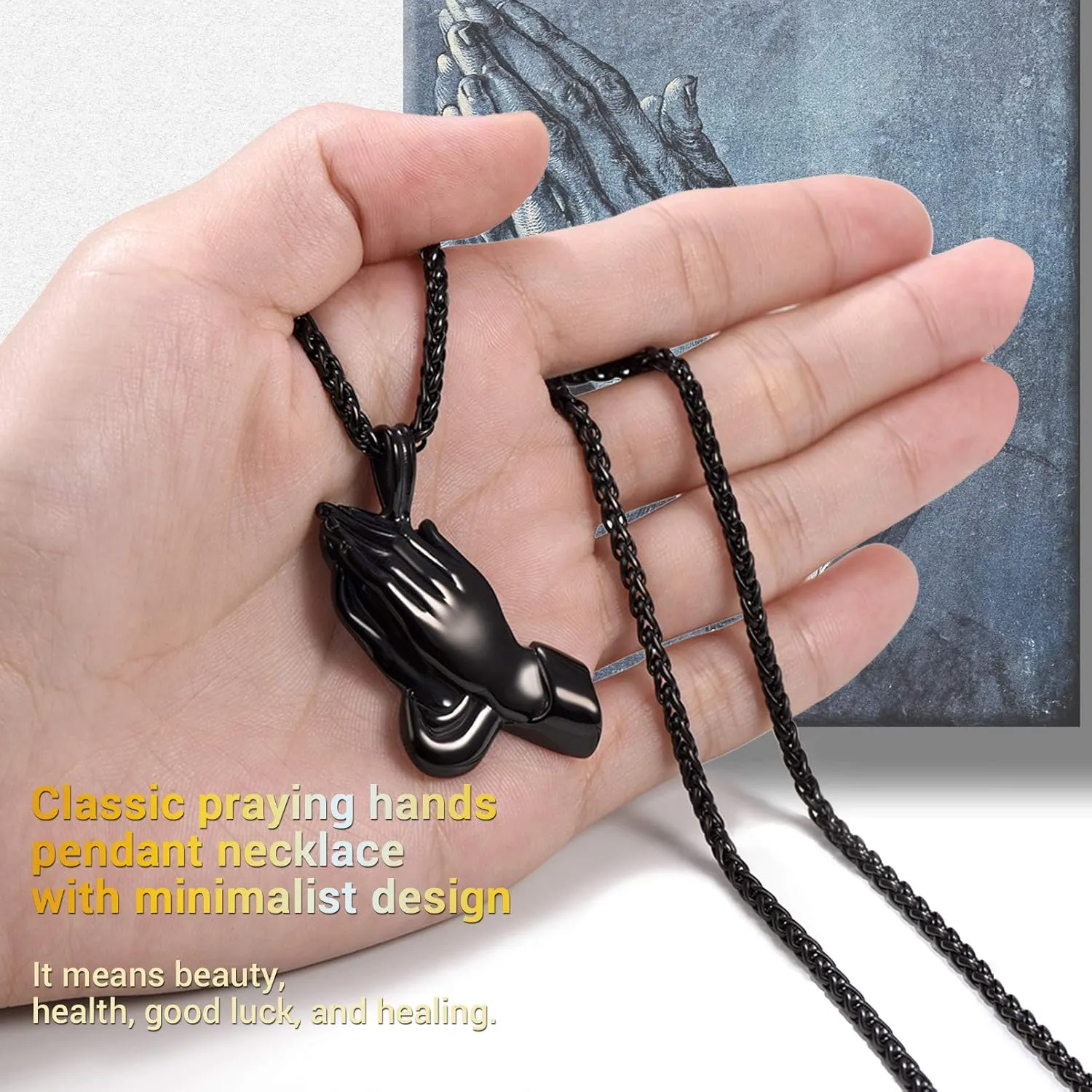 PROSTEEL Prayer Hands Black Chain Necklace for Men Praying Hands Stainless Steel Chains Black Jewelry