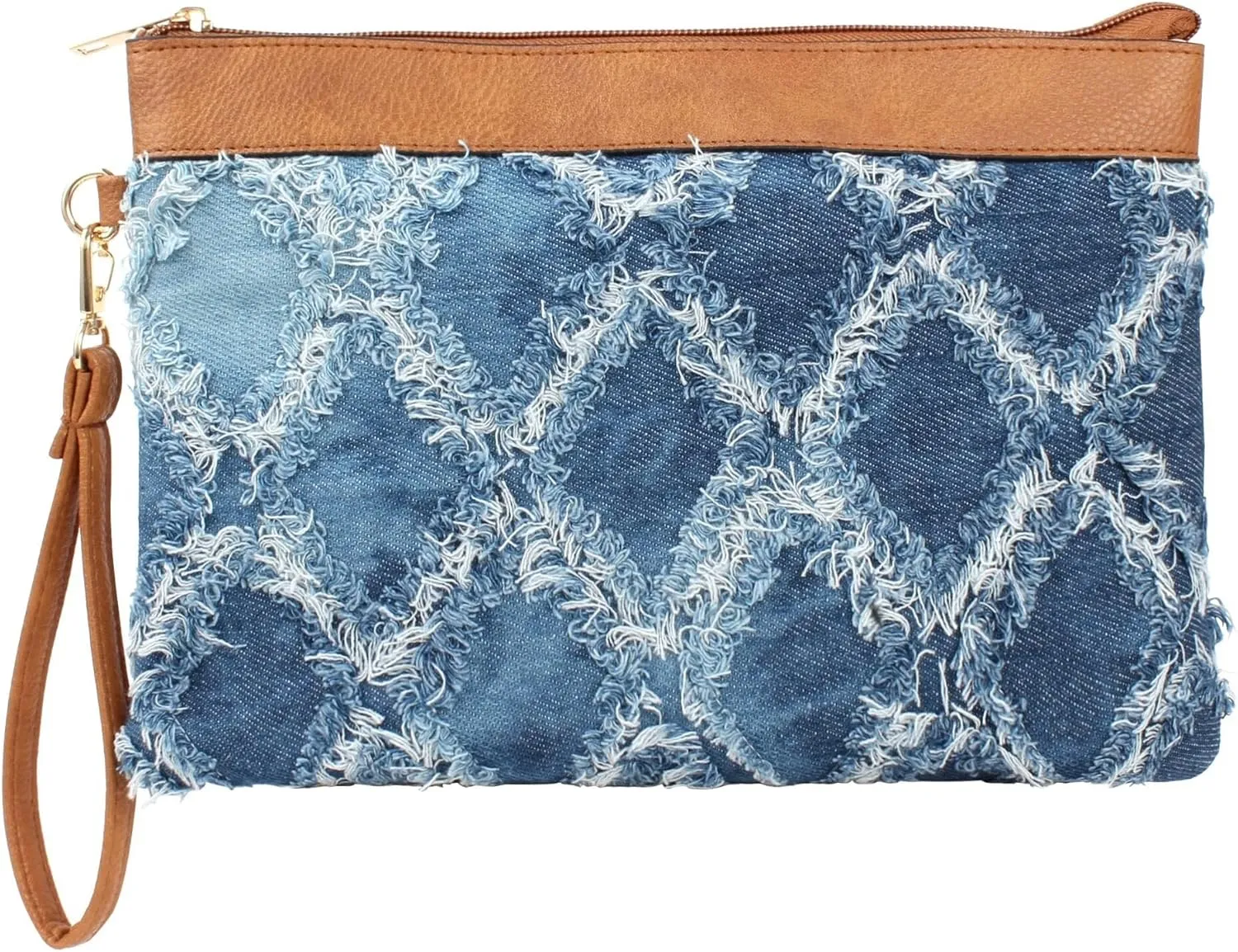 Pu Leather Clutch Handbag Rhombus Pattern Wristlet Women Distressed Denim Evening Purse