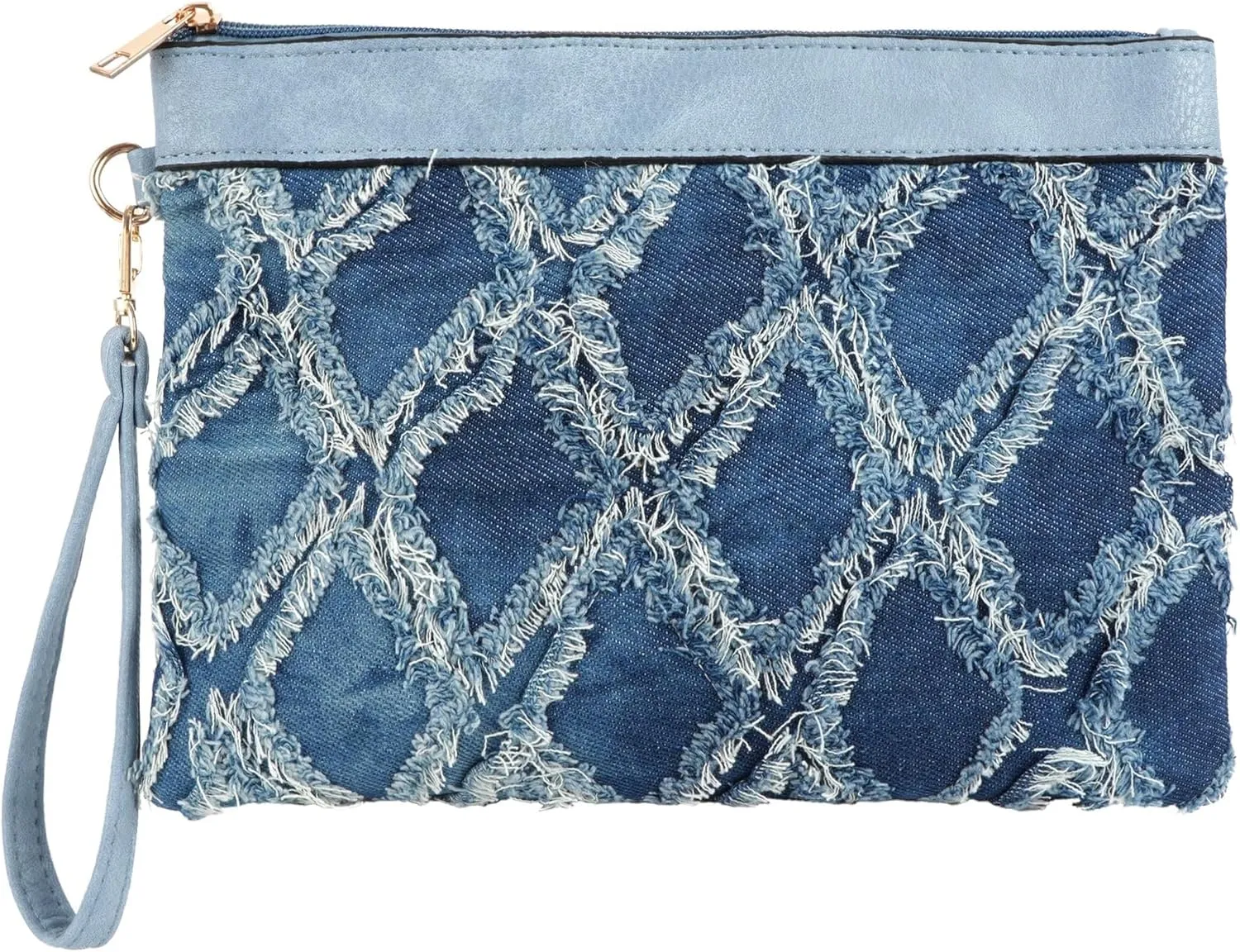 Pu Leather Clutch Handbag Rhombus Pattern Wristlet Women Distressed Denim Evening Purse