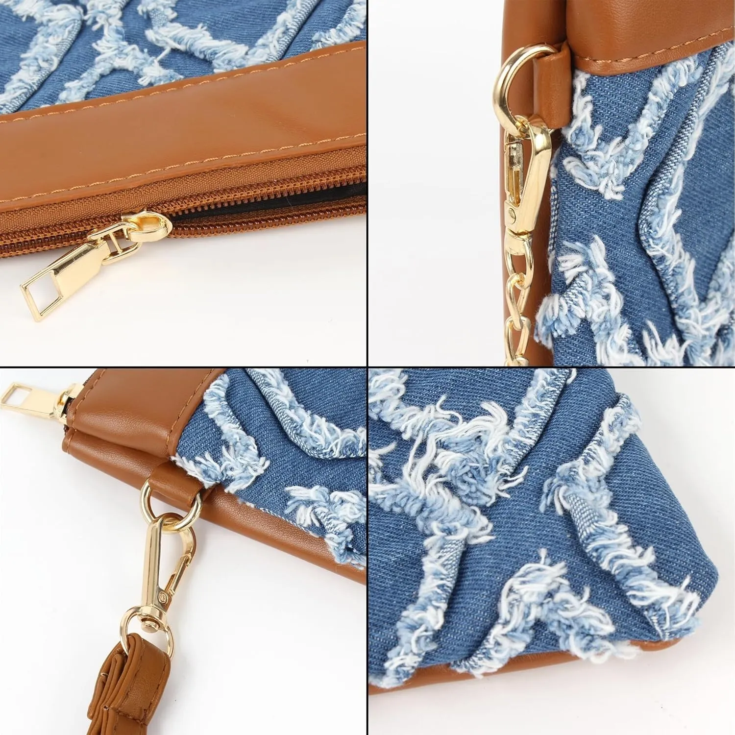 Pu Leather Clutch Handbag Rhombus Pattern Wristlet Women Distressed Denim Evening Purse