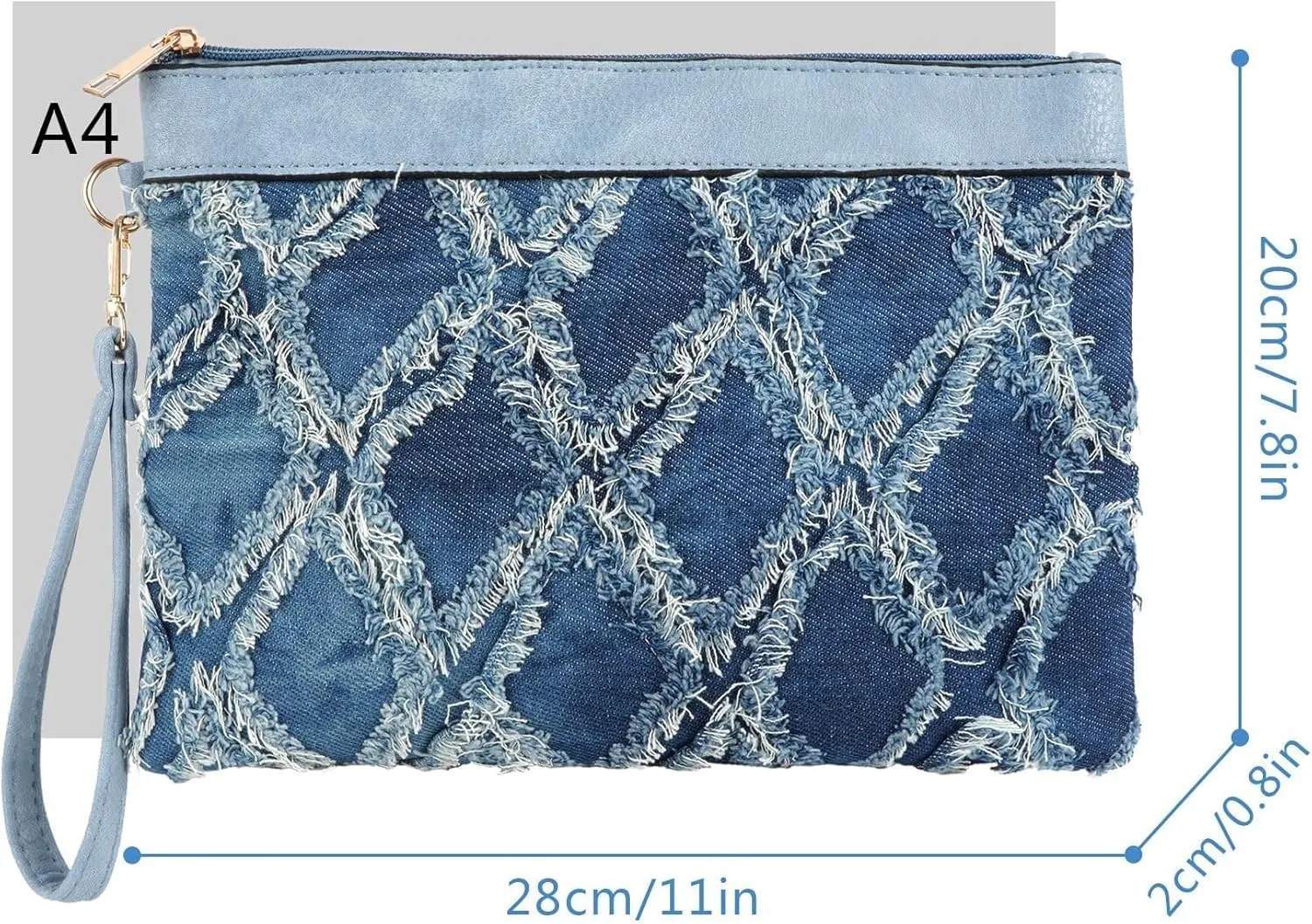 Pu Leather Clutch Handbag Rhombus Pattern Wristlet Women Distressed Denim Evening Purse