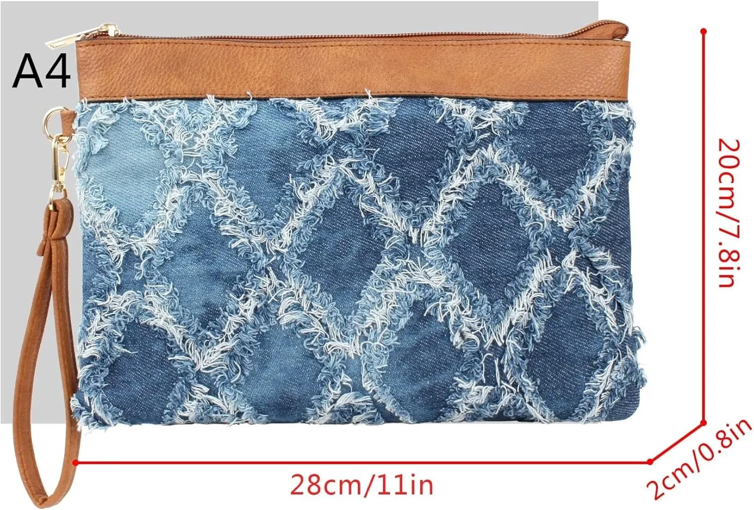 Pu Leather Clutch Handbag Rhombus Pattern Wristlet Women Distressed Denim Evening Purse