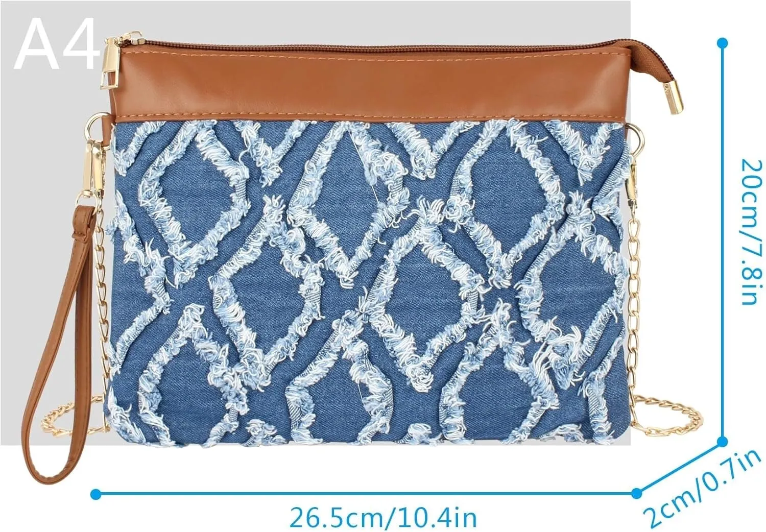 Pu Leather Clutch Handbag Rhombus Pattern Wristlet Women Distressed Denim Evening Purse
