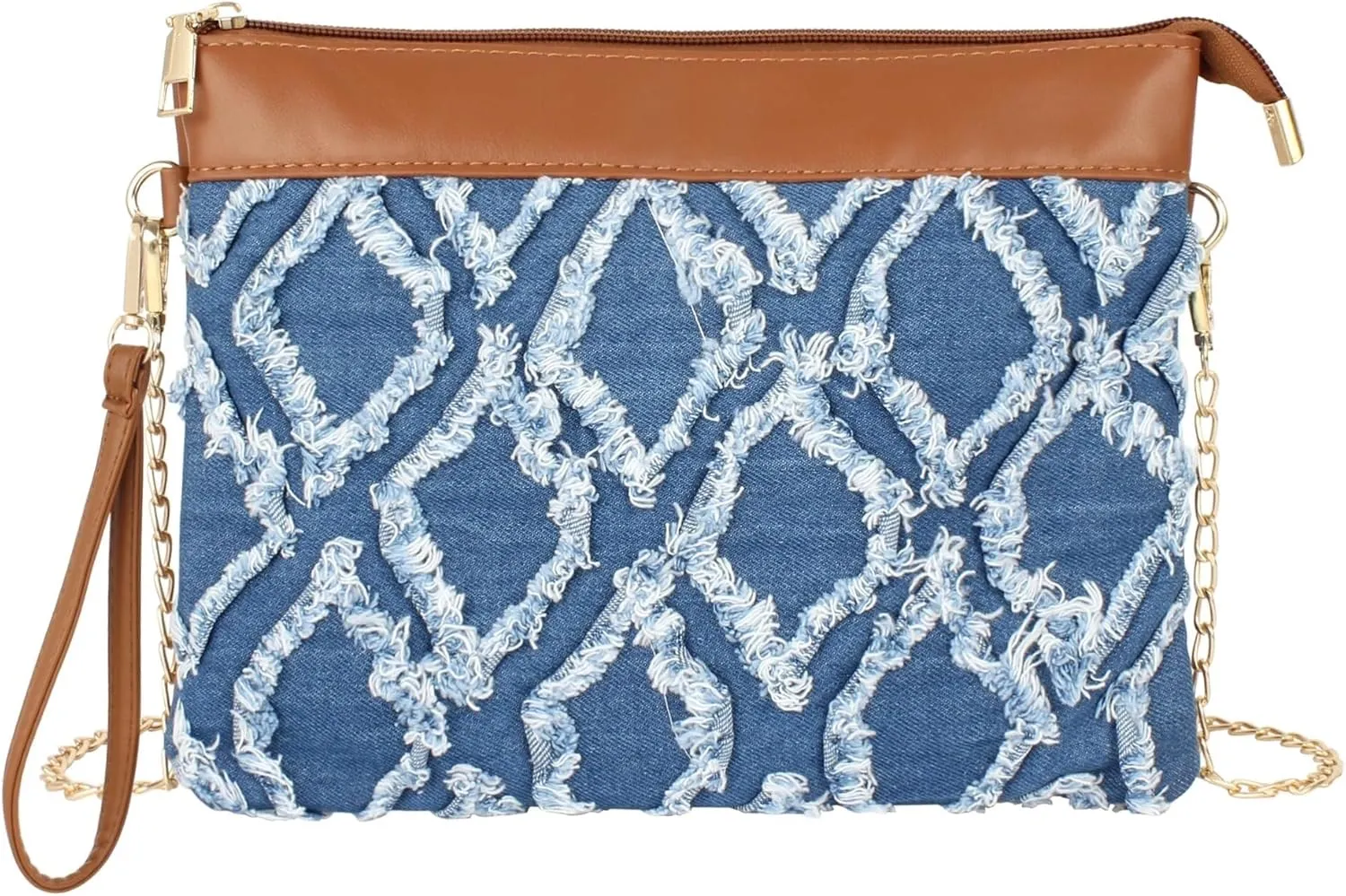 Pu Leather Clutch Handbag Rhombus Pattern Wristlet Women Distressed Denim Evening Purse