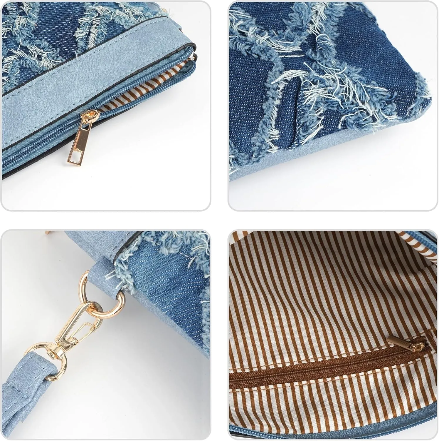 Pu Leather Clutch Handbag Rhombus Pattern Wristlet Women Distressed Denim Evening Purse