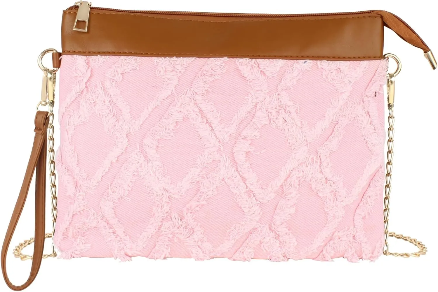 Pu Leather Clutch Handbag Rhombus Pattern Wristlet Women Distressed Denim Evening Purse