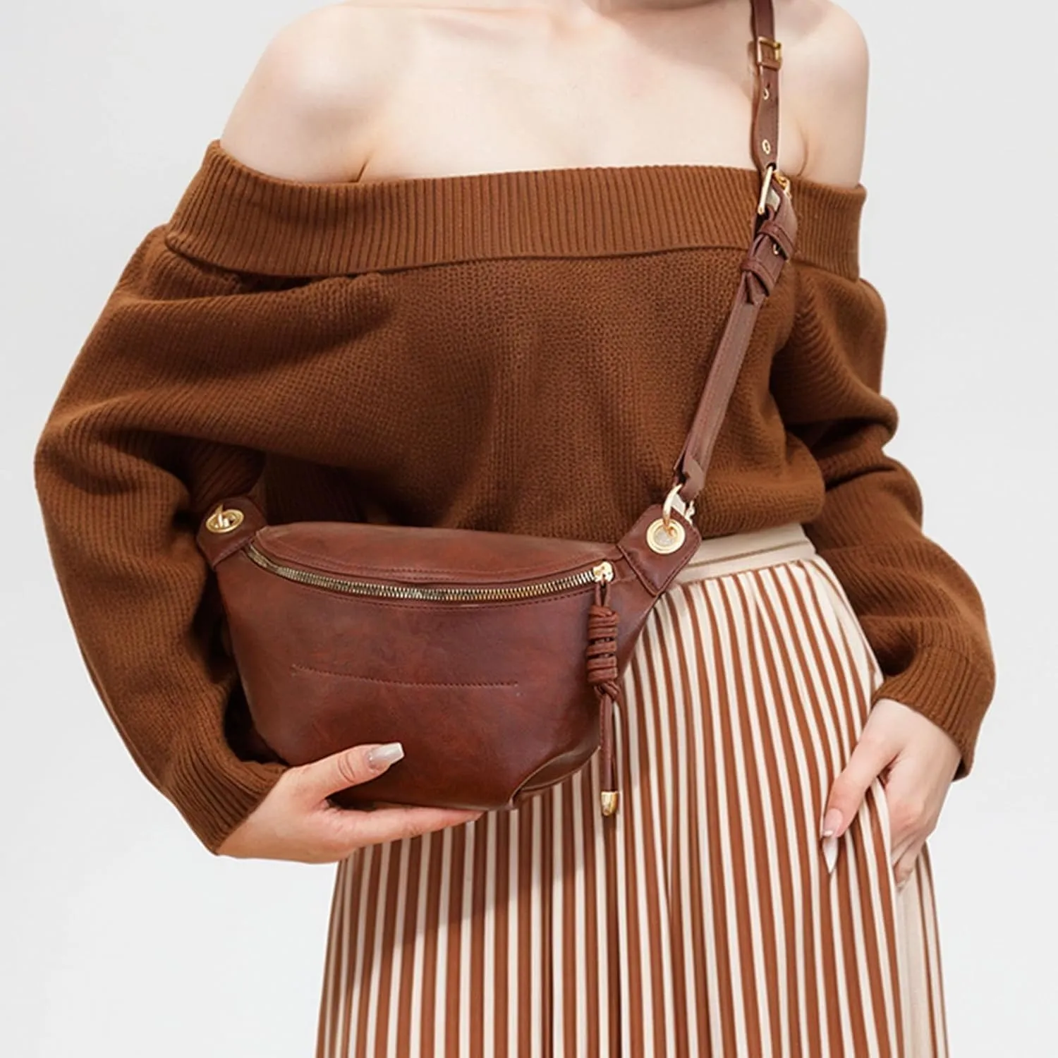 PU Leather Fanny Pack Crossbody Sling Bag for Women - Trendy Belt Bag with Adjustable Strap, Lightweight for Travel Daily Use (Brown)