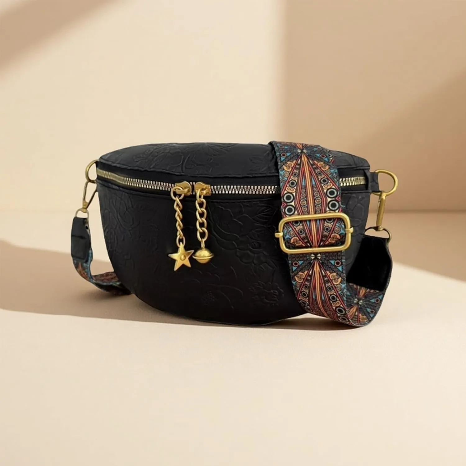 PU Leather Fanny Pack Crossbody Sling Bag for Women - Trendy Belt Bag with Adjustable Strap, Lightweight for Travel Daily Use (Embossed Black)