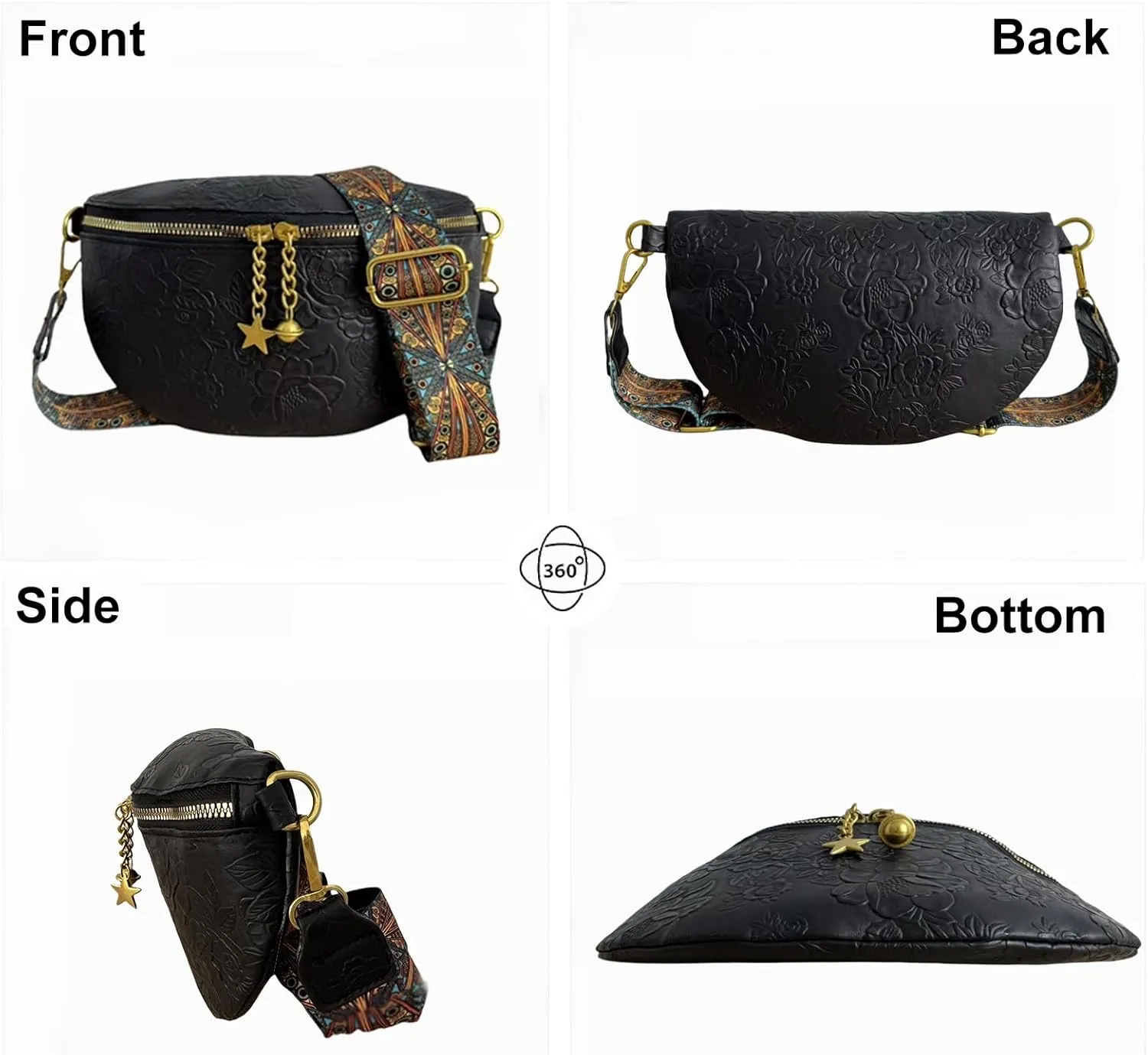 PU Leather Fanny Pack Crossbody Sling Bag for Women - Trendy Belt Bag with Adjustable Strap, Lightweight for Travel Daily Use (Embossed Black)