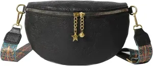 PU Leather Fanny Pack Crossbody Sling Bag for Women - Trendy Belt Bag with Adjustable Strap, Lightweight for Travel Daily Use (Embossed Black)