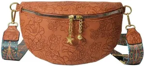 PU Leather Fanny Pack Crossbody Sling Bag for Women - Trendy Belt Bag with Adjustable Strap, Lightweight for Travel Daily Use (Embossed Brown)