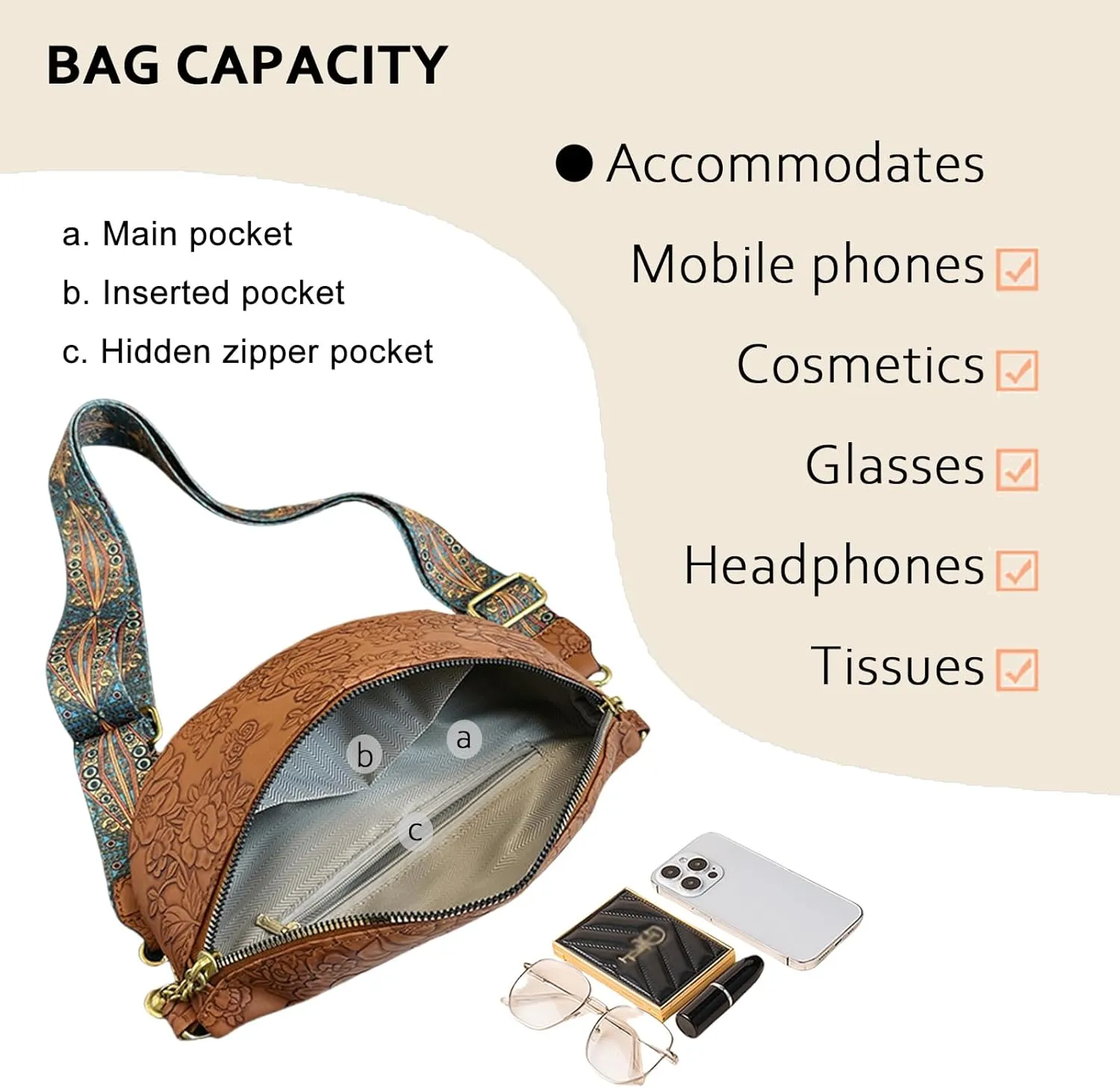 PU Leather Fanny Pack Crossbody Sling Bag for Women - Trendy Belt Bag with Adjustable Strap, Lightweight for Travel Daily Use (Embossed Brown)