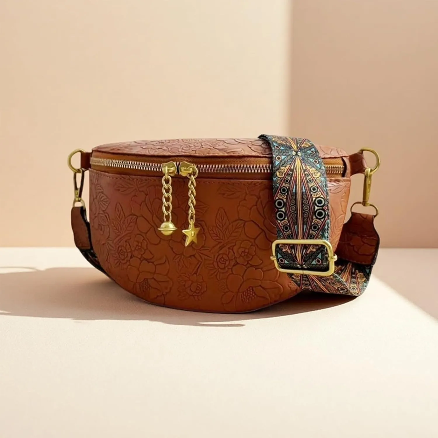 PU Leather Fanny Pack Crossbody Sling Bag for Women - Trendy Belt Bag with Adjustable Strap, Lightweight for Travel Daily Use (Embossed Brown)