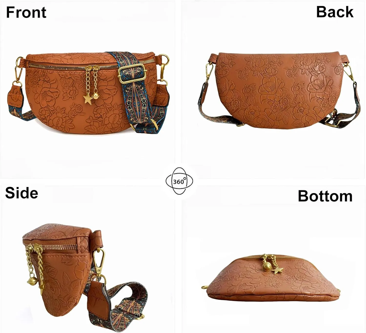 PU Leather Fanny Pack Crossbody Sling Bag for Women - Trendy Belt Bag with Adjustable Strap, Lightweight for Travel Daily Use (Embossed Brown)